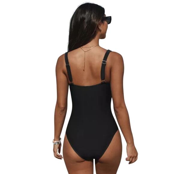 Cupshe Women's Wide Straps Vintage Square Neck One Piece Swimsuit Black Size S - Picture 3 of 7